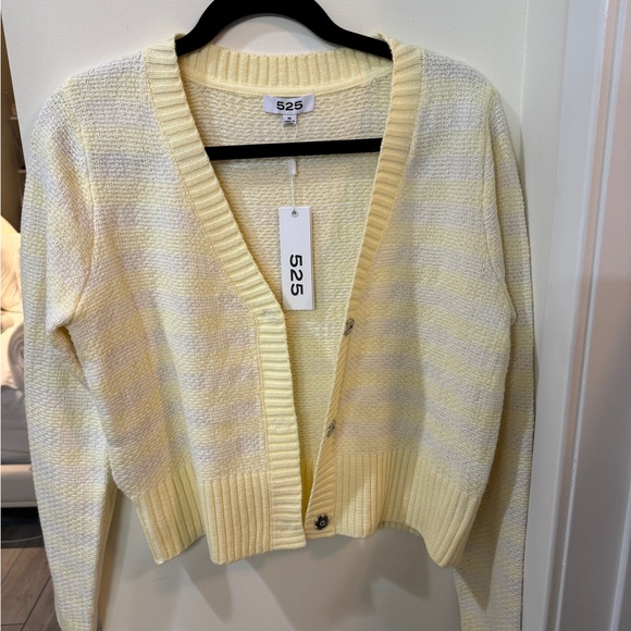 525AMERICA gingham Yellow cardigan size M - Picture 2 of 5